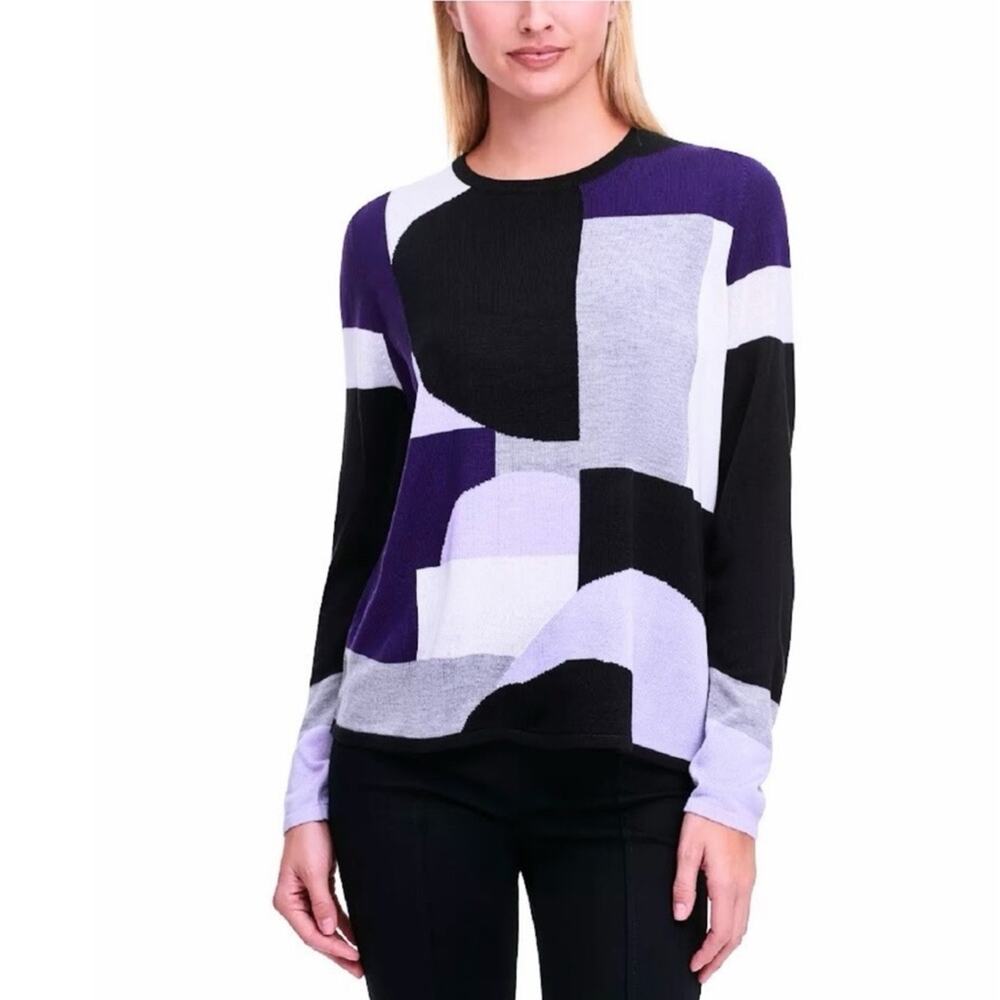 Calvin Klein Women  Purple/Grey Geometric Long Sleeve Sweater Size M